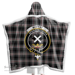 ScotsTee Shop Scottish Moffat Modern Clan Crest Tartan Sherpa Hooded Blanket Wearable Cuddle Throw Warm Cozy