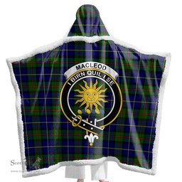 ScotsTee Shop Scottish MacLeod of Harris Modern Clan Crest Tartan Sherpa Hooded Blanket Wearable Cuddle Throw Warm Cozy