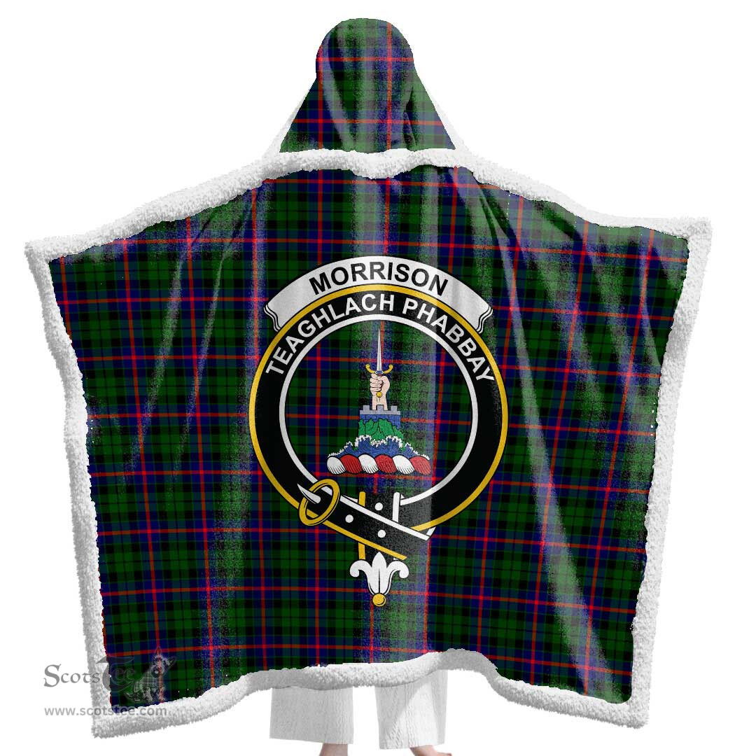 ScotsTee Shop Scottish Morrison Modern Clan Crest Tartan Sherpa Hooded Blanket Wearable Cuddle Throw Warm Cozy