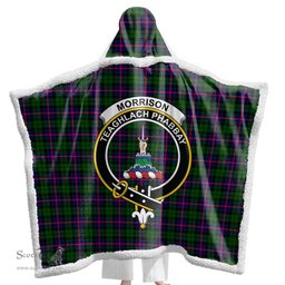 ScotsTee Shop Scottish Morrison Modern Clan Crest Tartan Sherpa Hooded Blanket Wearable Cuddle Throw Warm Cozy