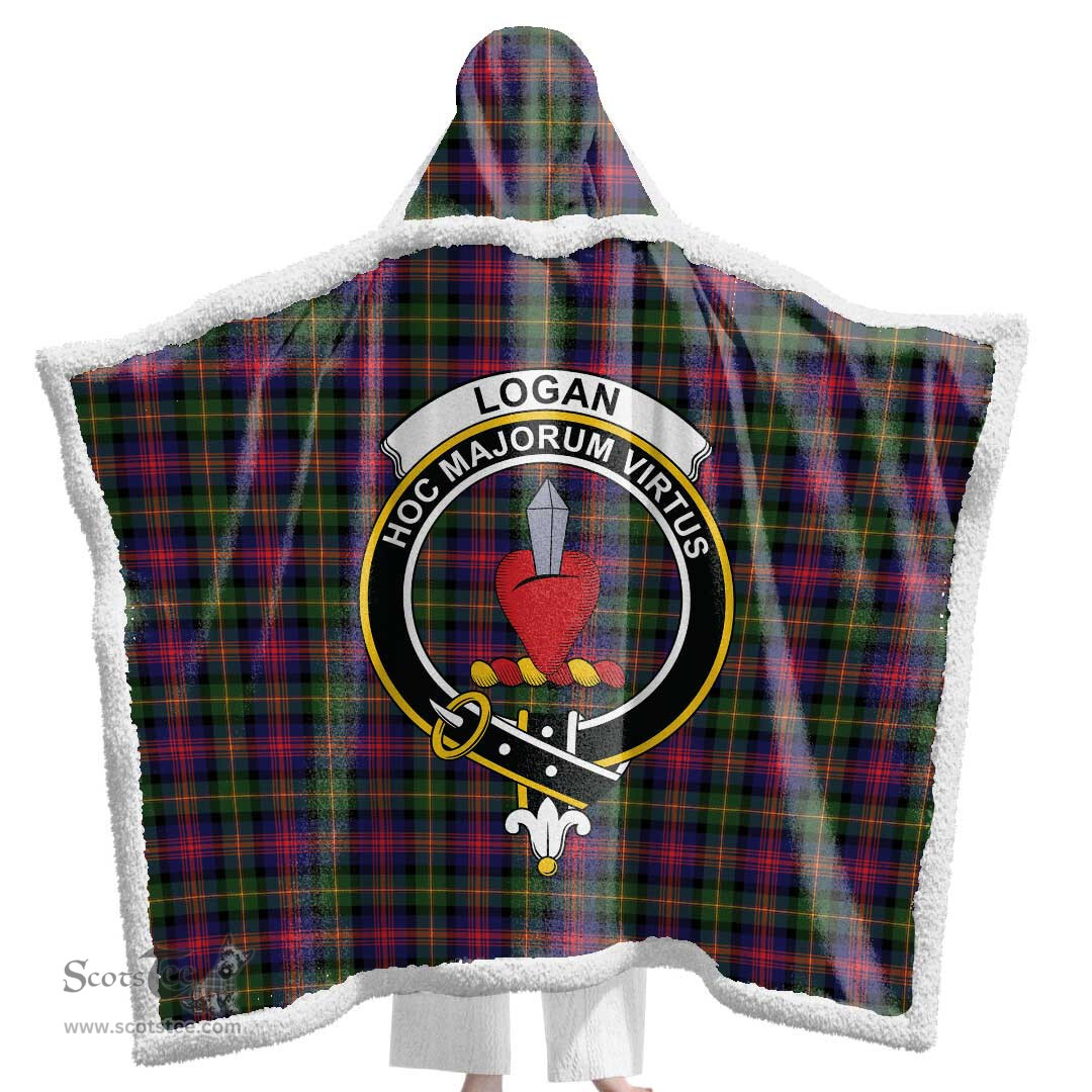 ScotsTee Shop Scottish Logan Modern Clan Crest Tartan Sherpa Hooded Blanket Wearable Cuddle Throw Warm Cozy