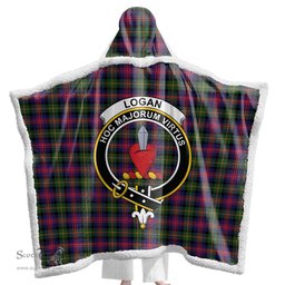 ScotsTee Shop Scottish Logan Modern Clan Crest Tartan Sherpa Hooded Blanket Wearable Cuddle Throw Warm Cozy
