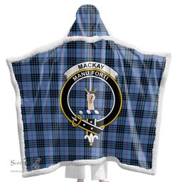 ScotsTee Shop Scottish MacKay Blue Clan Crest Tartan Sherpa Hooded Blanket Wearable Cuddle Throw Warm Cozy