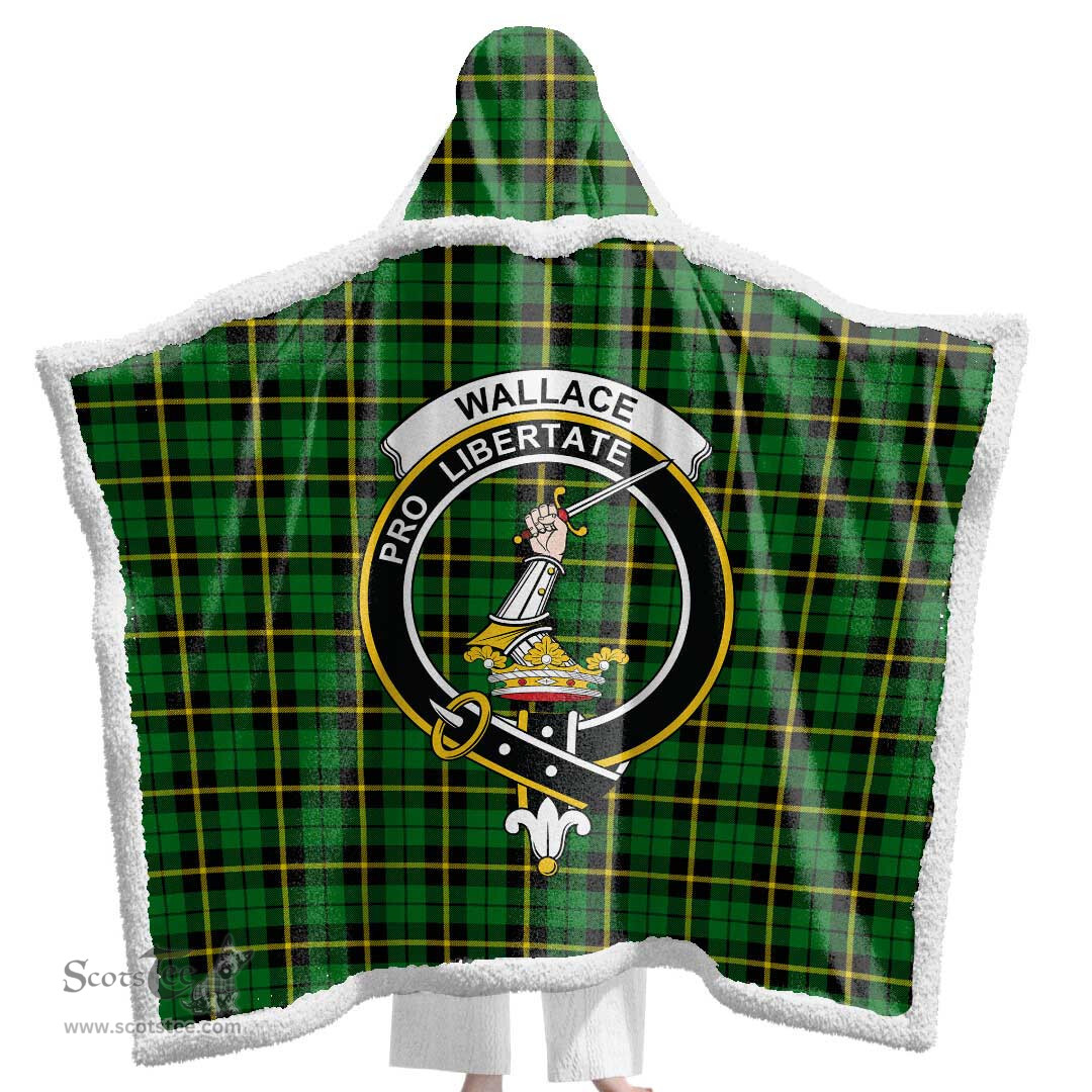 ScotsTee Shop Scottish Wallace Hunting - Green Clan Crest Tartan Sherpa Hooded Blanket Wearable Cuddle Throw Warm Cozy