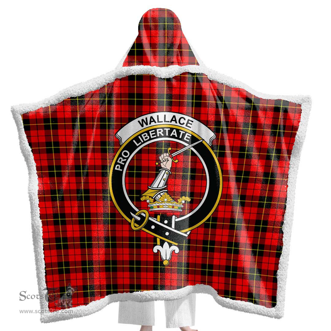 ScotsTee Shop Scottish Wallace Hunting - Red Clan Crest Tartan Sherpa Hooded Blanket Wearable Cuddle Throw Warm Cozy