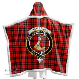 ScotsTee Shop Scottish Wallace Hunting - Red Clan Crest Tartan Sherpa Hooded Blanket Wearable Cuddle Throw Warm Cozy