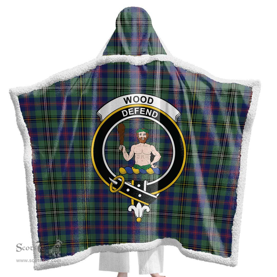 ScotsTee Shop Scottish Wood Modern Clan Crest Tartan Sherpa Hooded Blanket Wearable Cuddle Throw Warm Cozy