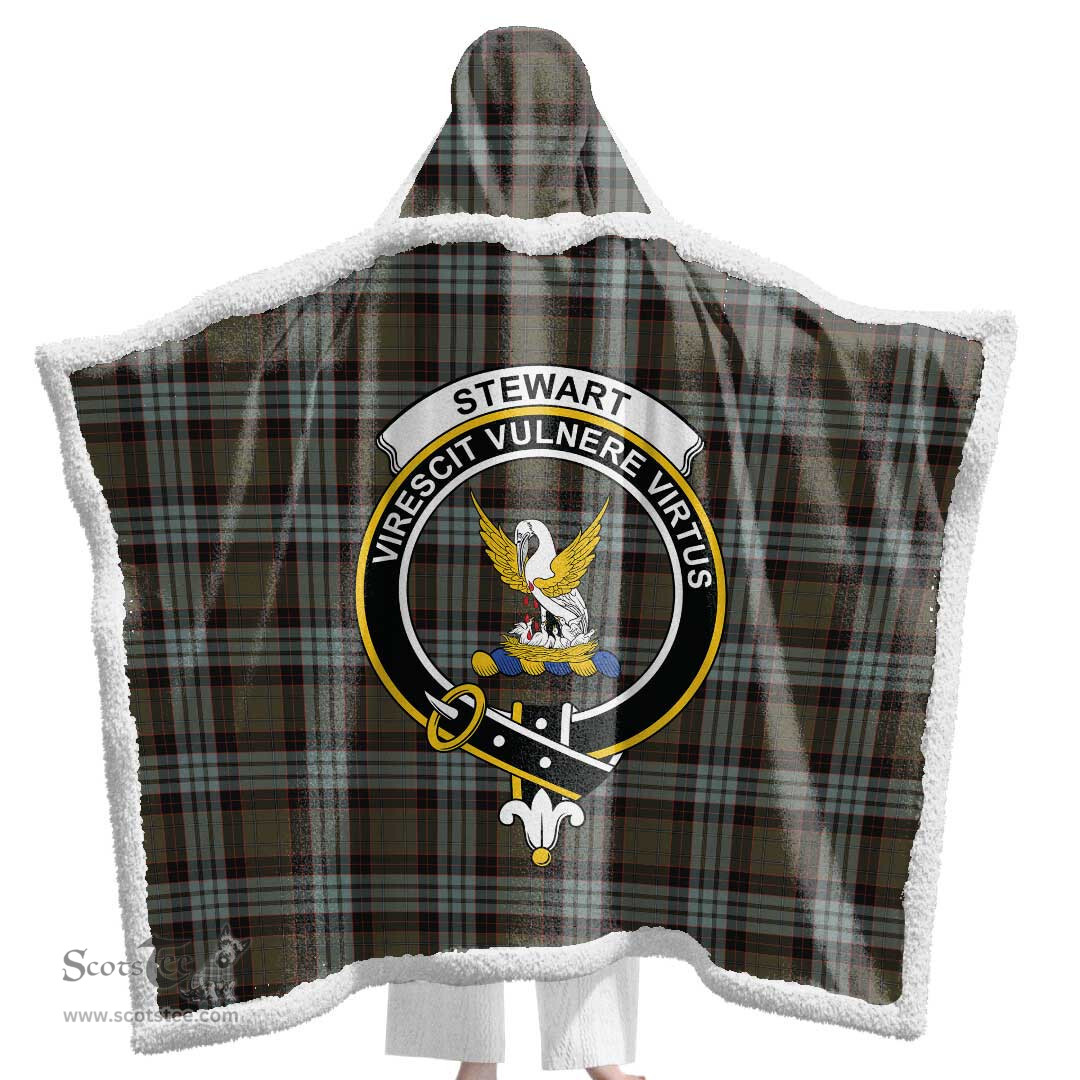 ScotsTee Shop Scottish Stewart Old Weathered Clan Crest Tartan Sherpa Hooded Blanket Wearable Cuddle Throw Warm Cozy