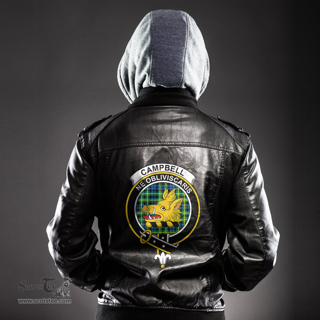 ScotsTee Shop Scottish Campbell of Breadalbane Ancient Clan Crest Tartan Leather Jacket