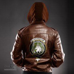 ScotsTee Shop Scottish Cunningham Dress Green Dancers Clan Crest Tartan Leather Jacket