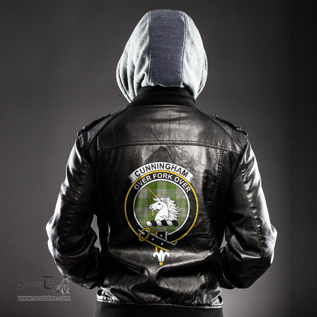ScotsTee Shop Scottish Cunningham Dress Green Dancers Clan Crest Tartan Leather Jacket