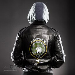 ScotsTee Shop Scottish Cunningham Dress Green Dancers Clan Crest Tartan Leather Jacket