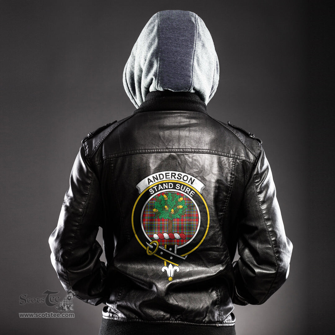 ScotsTee Shop Scottish Anderson of Arbrake Clan Crest Tartan Leather Jacket