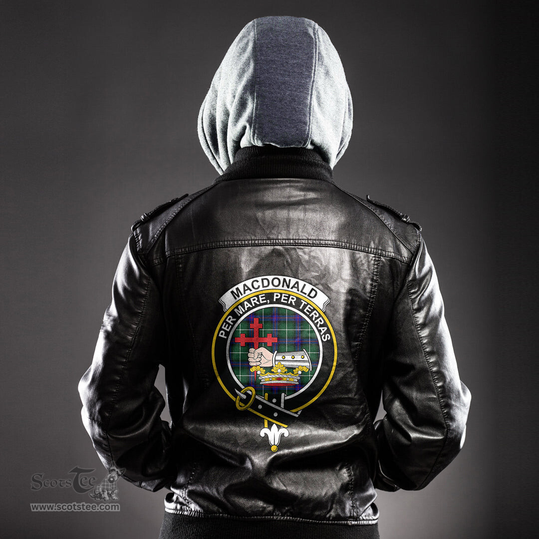 ScotsTee Shop Scottish MacDonald of the Isles Hunting Modern Clan Crest Tartan Leather Jacket