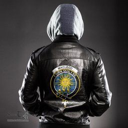 ScotsTee Shop Scottish MacLeod of Harris Ancient Clan Crest Tartan Leather Jacket