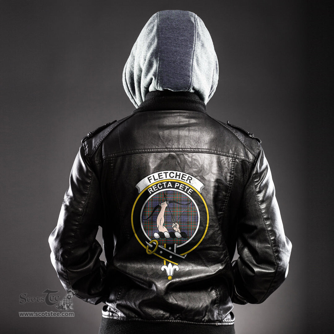 ScotsTee Shop Scottish Fletcher of Dunans Clan Crest Tartan Leather Jacket