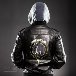 ScotsTee Shop Scottish Fletcher of Dunans Clan Crest Tartan Leather Jacket