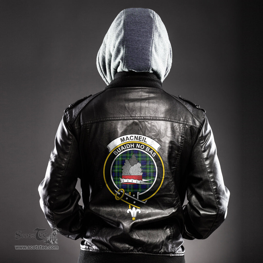 ScotsTee Shop Scottish MacNeil of Colonsay Modern Clan Crest Tartan Leather Jacket