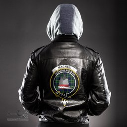 ScotsTee Shop Scottish MacNeil of Colonsay Modern Clan Crest Tartan Leather Jacket