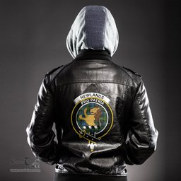 ScotsTee Shop Scottish Newlands of Lauriston Clan Crest Tartan Leather Jacket