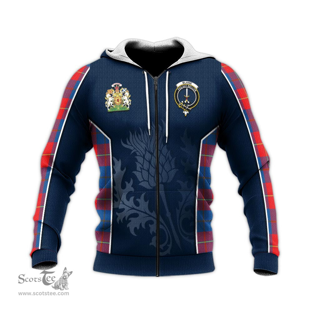 ScotsTee Shop Scottish Blane Clan Scottish Crest and Scottish Thistle Sport Tartan Hoodie
