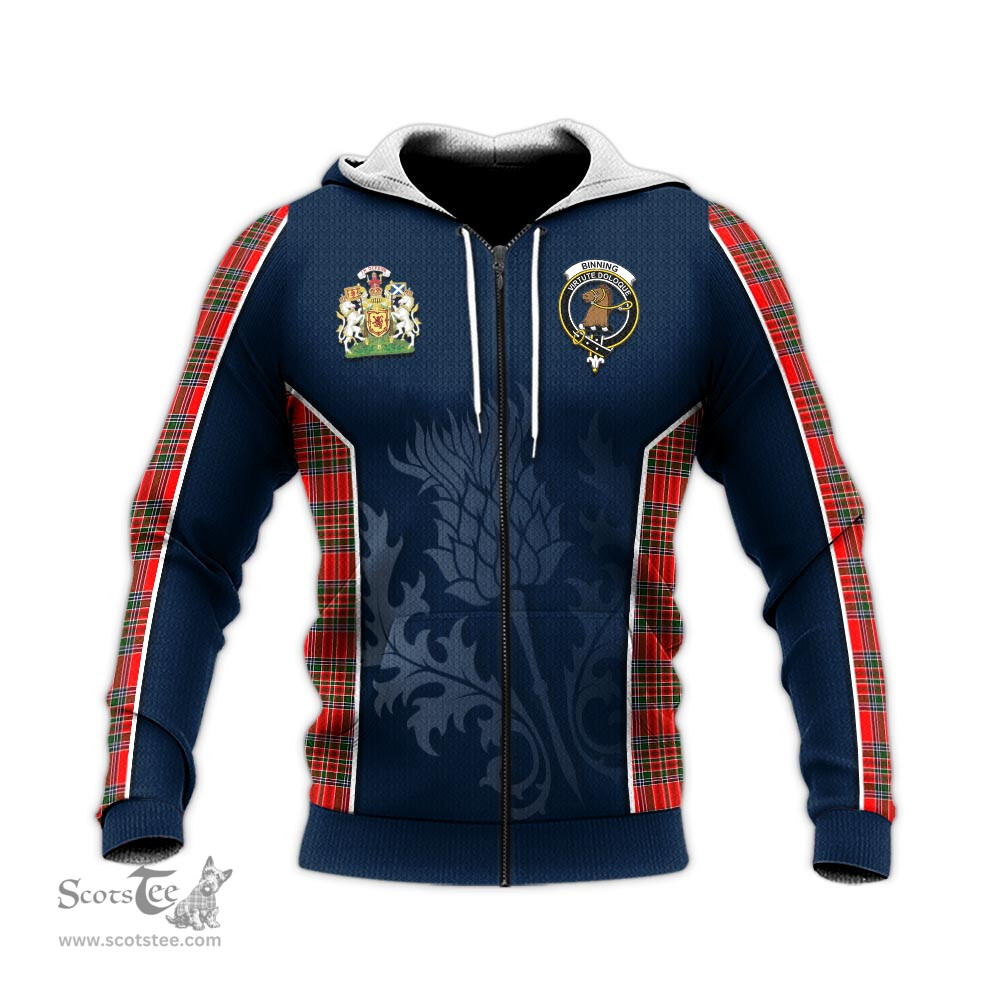 ScotsTee Shop Scottish Binning Clan Scottish Crest and Scottish Thistle Sport Tartan Hoodie