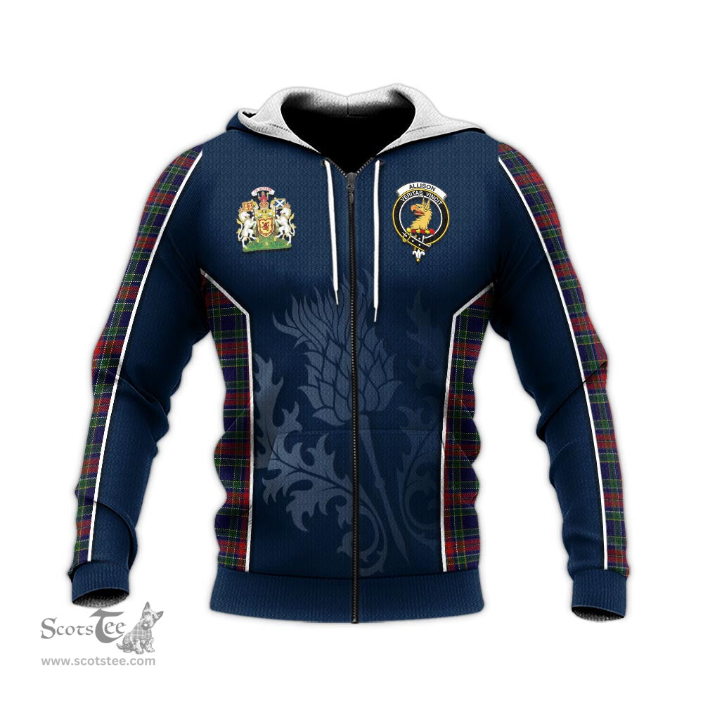 ScotsTee Shop Scottish Allison Red Clan Scottish Crest and Scottish Thistle Sport Tartan Hoodie