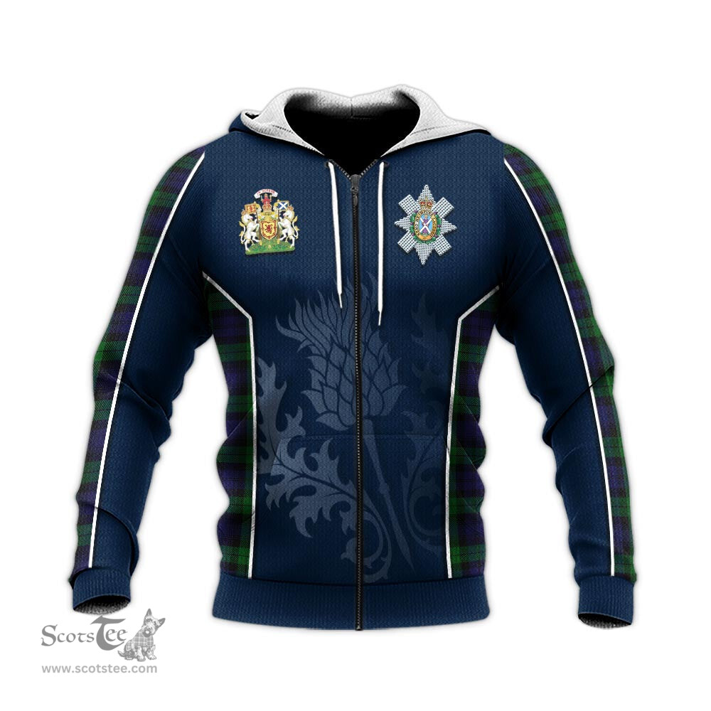 ScotsTee Shop Scottish Black Watch Clan Scottish Crest and Scottish Thistle Sport Tartan Hoodie