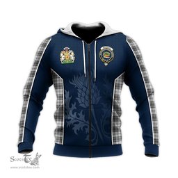 ScotsTee Shop Scottish Douglas Grey Modern Clan Scottish Crest and Scottish Thistle Sport Tartan Hoodie