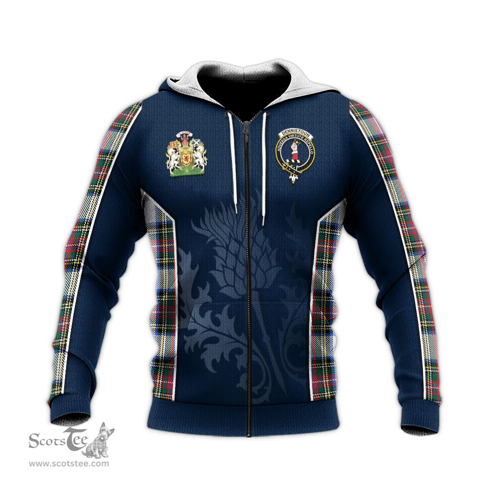 ScotsTee Shop Scottish Dennistoun Clan Scottish Crest and Scottish Thistle Sport Tartan Hoodie