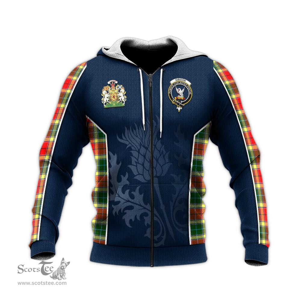 ScotsTee Shop Scottish Gibsone (Gibson-Gibbs) Clan Scottish Crest and Scottish Thistle Sport Tartan Hoodie