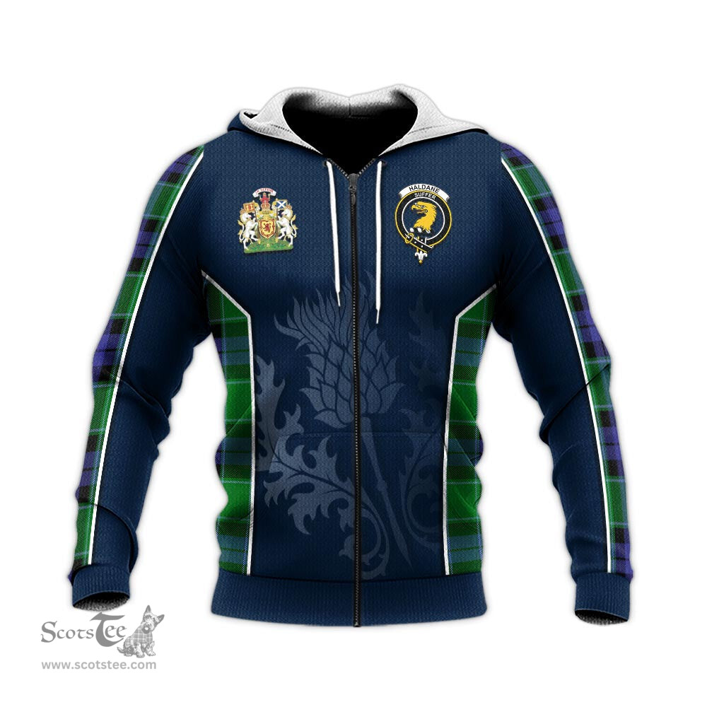 ScotsTee Shop Scottish Haldane Clan Scottish Crest and Scottish Thistle Sport Tartan Hoodie