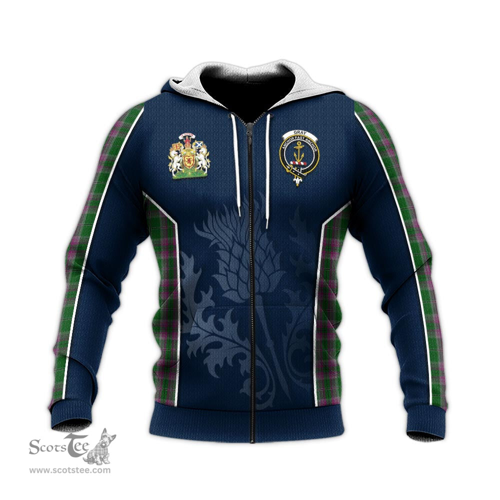 ScotsTee Shop Scottish Gray Hunting Clan Scottish Crest and Scottish Thistle Sport Tartan Hoodie