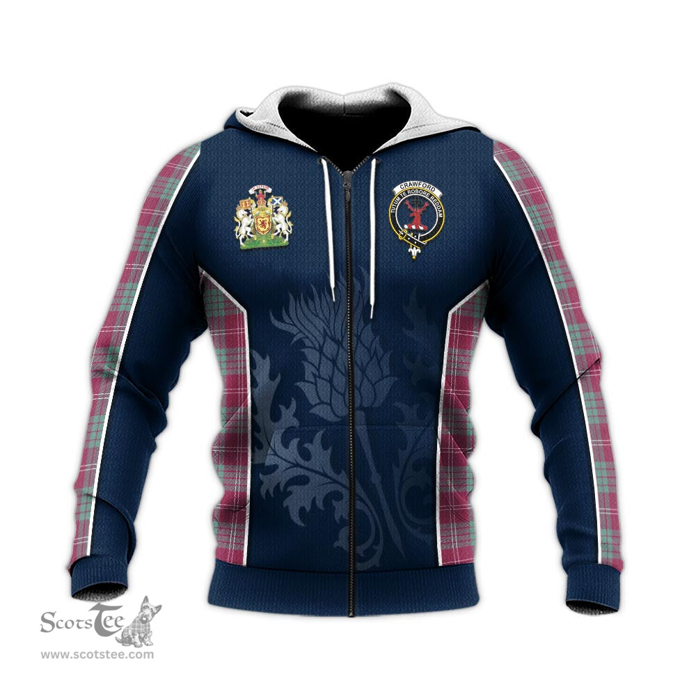 ScotsTee Shop Scottish Crawford Ancient Clan Scottish Crest and Scottish Thistle Sport Tartan Hoodie