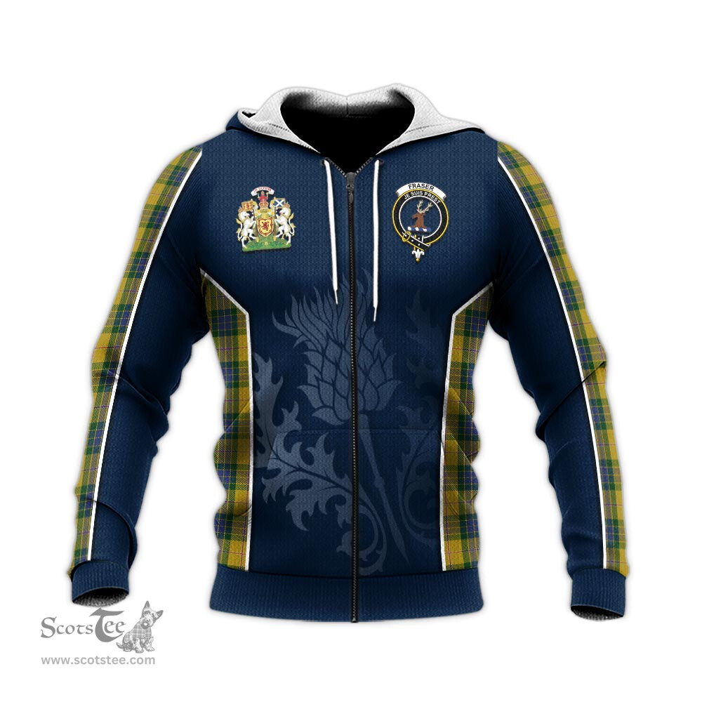 ScotsTee Shop Scottish Fraser Yellow Clan Scottish Crest and Scottish Thistle Sport Tartan Hoodie