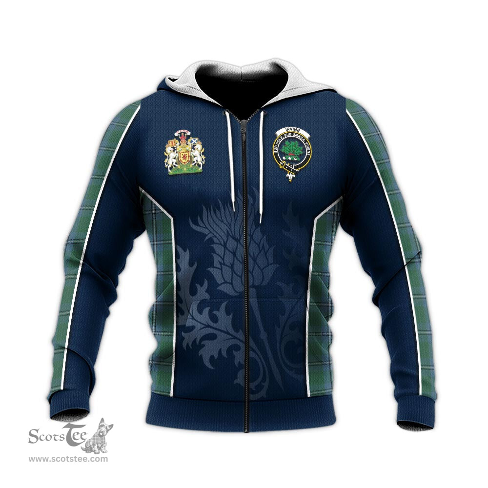ScotsTee Shop Scottish Irvine of Drum Clan Scottish Crest and Scottish Thistle Sport Tartan Hoodie