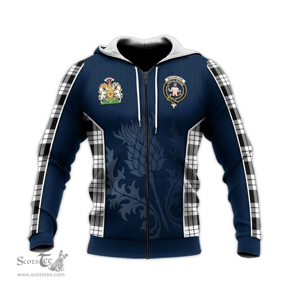 ScotsTee Shop Scottish MacFarlane Black White Clan Scottish Crest and Scottish Thistle Sport Tartan Hoodie