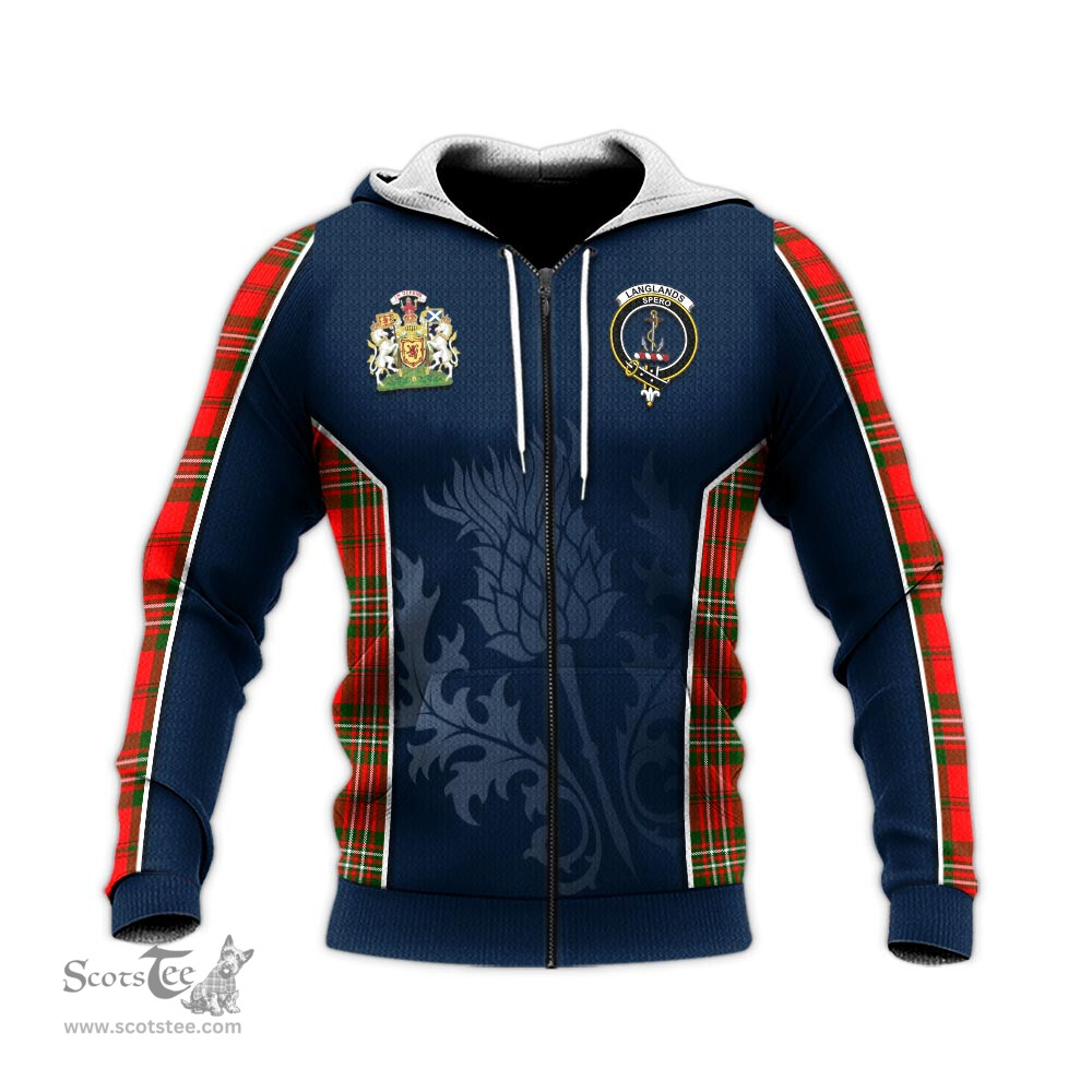 ScotsTee Shop Scottish Langlands Clan Scottish Crest and Scottish Thistle Sport Tartan Hoodie
