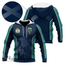 ScotsTee Shop Scottish Irvine Ancient Clan Scottish Crest and Scottish Thistle Sport Tartan Hoodie