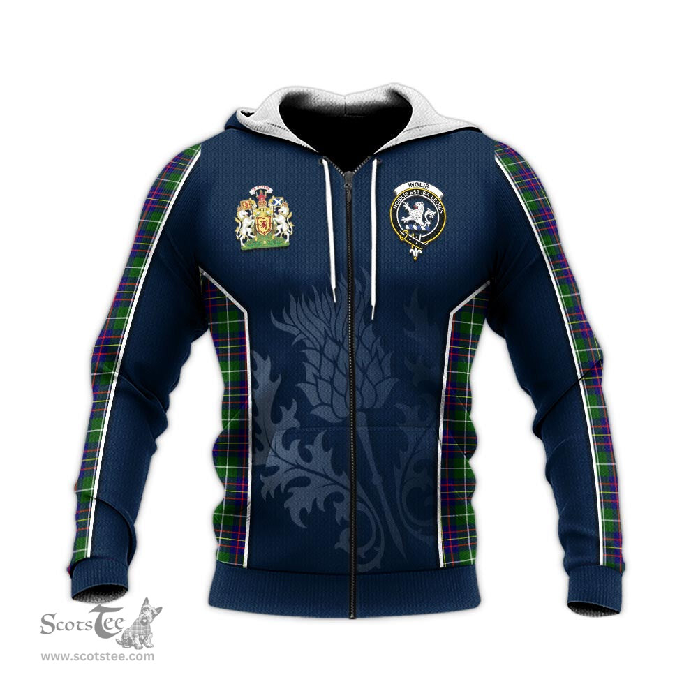 ScotsTee Shop Scottish Inglis Modern Clan Scottish Crest and Scottish Thistle Sport Tartan Hoodie