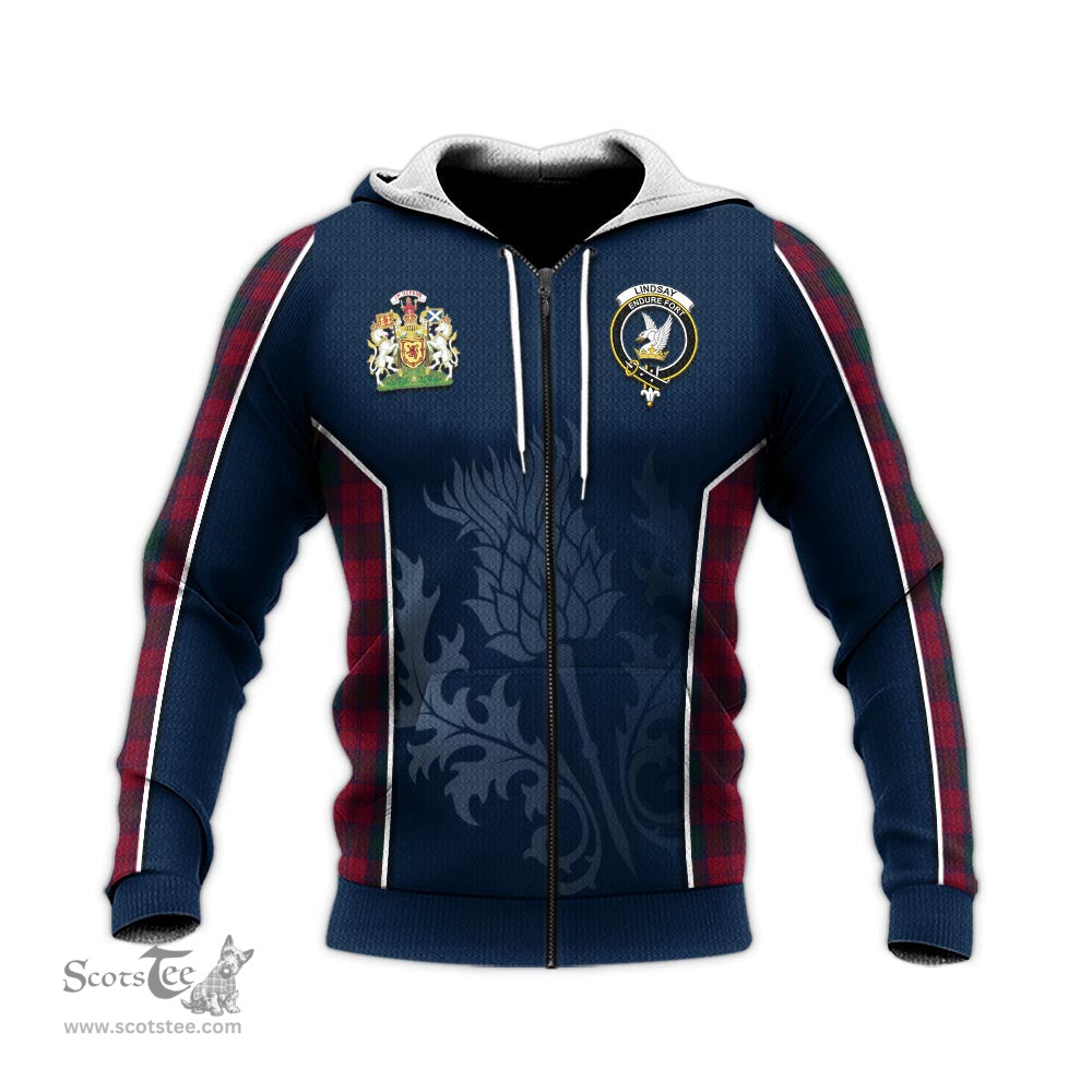ScotsTee Shop Scottish Lindsay Clan Scottish Crest and Scottish Thistle Sport Tartan Hoodie