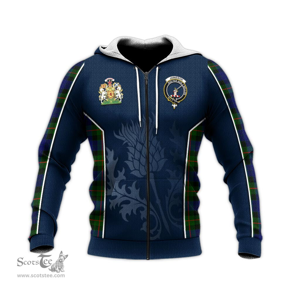 ScotsTee Shop Scottish Jamieson Clan Scottish Crest and Scottish Thistle Sport Tartan Hoodie