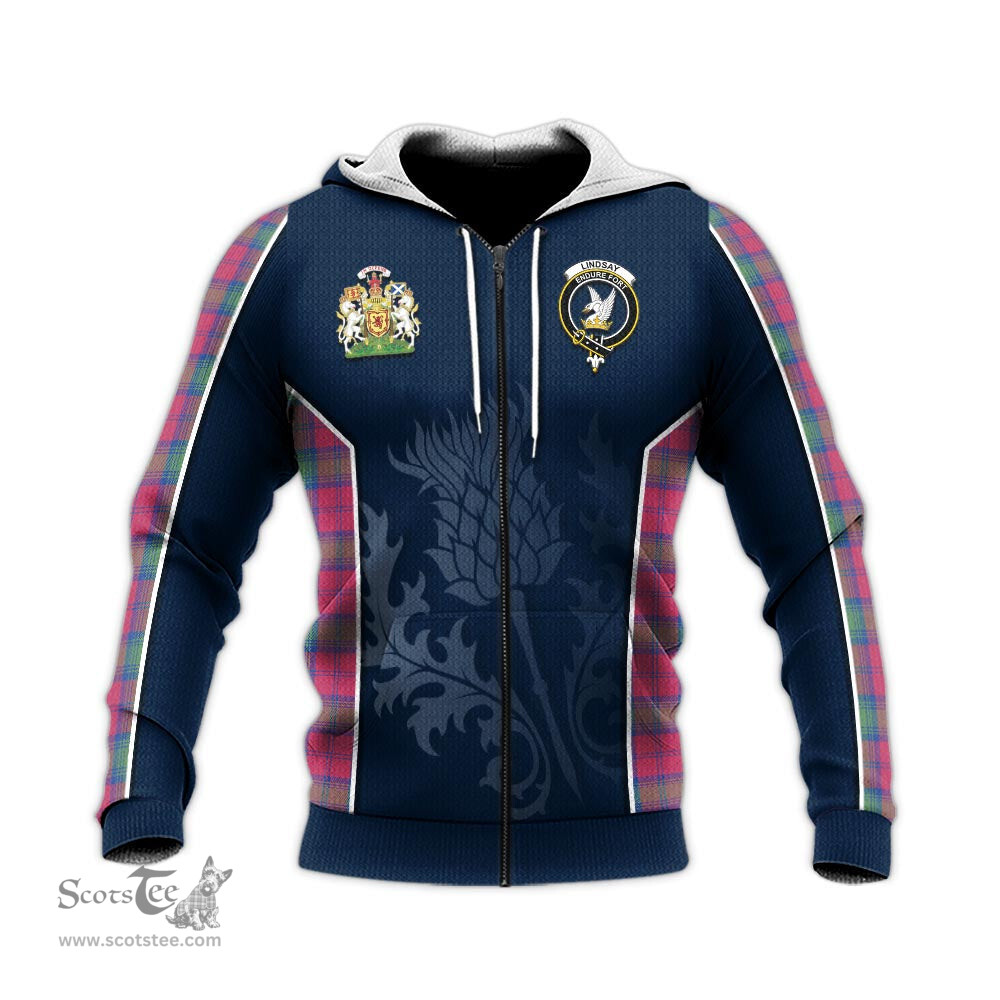 ScotsTee Shop Scottish Lindsay Ancient Clan Scottish Crest and Scottish Thistle Sport Tartan Hoodie
