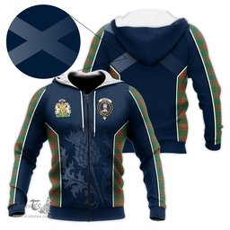 ScotsTee Shop Scottish Menzies Green Ancient Clan Scottish Crest and Scottish Thistle Sport Tartan Hoodie