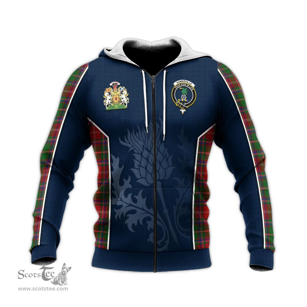 ScotsTee Shop Scottish Somerville Clan Scottish Crest and Scottish Thistle Sport Tartan Hoodie