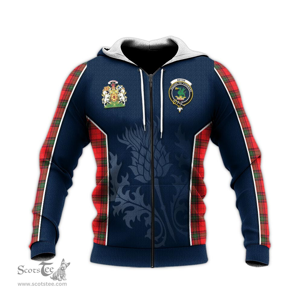 ScotsTee Shop Scottish Seton Modern Clan Scottish Crest and Scottish Thistle Sport Tartan Hoodie