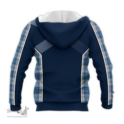 ScotsTee Shop Scottish Menzies Dress Blue and White Clan Scottish Crest and Scottish Thistle Sport Tartan Hoodie
