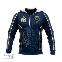 ScotsTee Shop Scottish Thompson Grey Clan Scottish Crest and Scottish Thistle Sport Tartan Hoodie