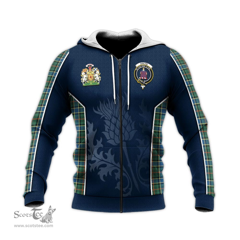 ScotsTee Shop Scottish Ogilvie (Ogilvy) Hunting Ancient Clan Scottish Crest and Scottish Thistle Sport Tartan Hoodie