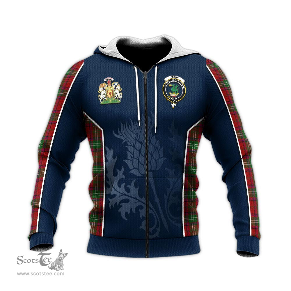 ScotsTee Shop Scottish Seton Clan Scottish Crest and Scottish Thistle Sport Tartan Hoodie